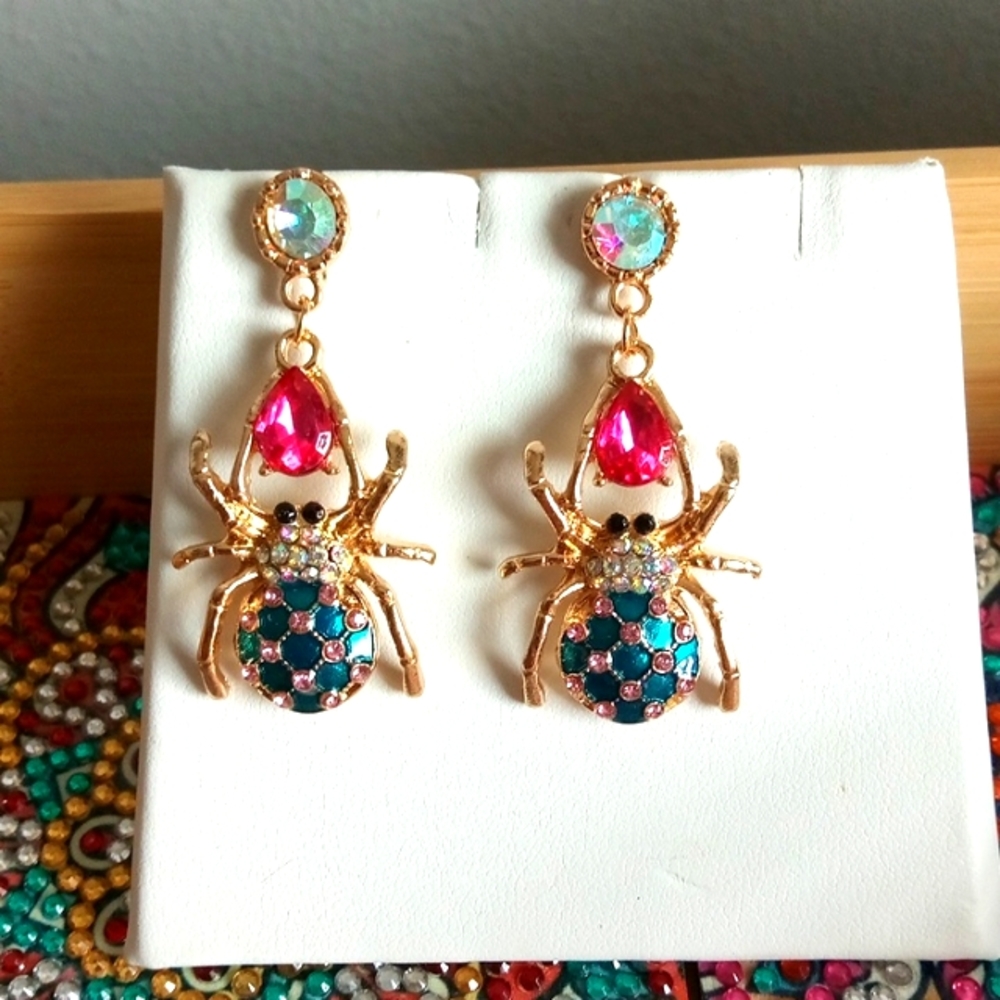 Rhinestone Spider Earrings